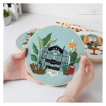 Embroidery Starter Kit Leisure Life Series Starter for Adult Stamped Pattern with Instructions Crafts for Adults