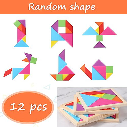 12 Pack Tangrams Wooden Puzzles Tangrams Set f Shape Puzzles Brain Logic Blocks for Games Educational Gifts for Adults Students (12 Count)