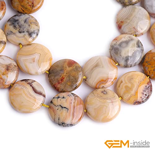 GEM Inside Crzay Lace Agate Gemstone Loose Beads Natural 20mm Coin Crystal Energy Stone Power for Jewelry Making 15"