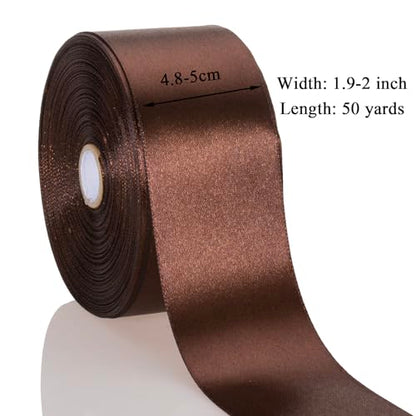 2 Inch Brown Solid Satin Ribbon for Gift Wrapping