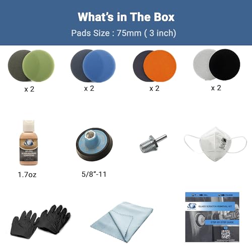 3'') Glass Scratch Removal Kit for use with a Drill on All Glass Surfaces