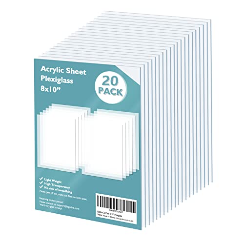 Plexiglass Sheets Acrylic Sheets 20 Pack of 8x10’’ 0.04 Thick Clear Plastic Cast Transparent Plexi Glass for Crafting Projects