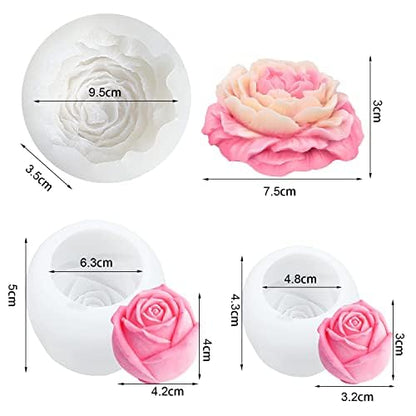 3 Pcs Peony Flower Silicone Candle Molds Set (3 Count)