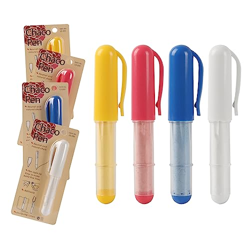 4-pack) Fabric Chalk Markers (Red, Yellow, Blue, White) -Erase Tailor’s Chalk for Quilting and Sewing - Compatible with Most Fabrics - With Dosing Wheel Technology, 4 Colors (4 Count)