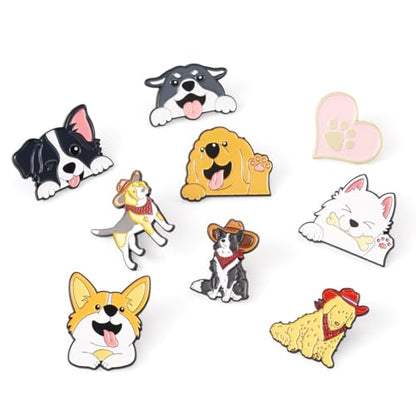 Beadthoven 9Pcs Dog Enamel Pins Cute Pet Puppy Alloy Brooch Pins Novelty Cartoon Animal Lapel Pin Funny Dog &Heart Badge Brooches for Women Men Clothes Hat Backpack Decor (9 Count)