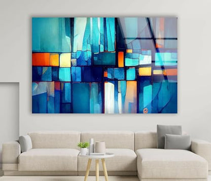 20Wx14H'' Blue Vibrant Stained Glass Wall ArtTempered Glass Printing Wall Decor Large Wall Art Wall Hangings
