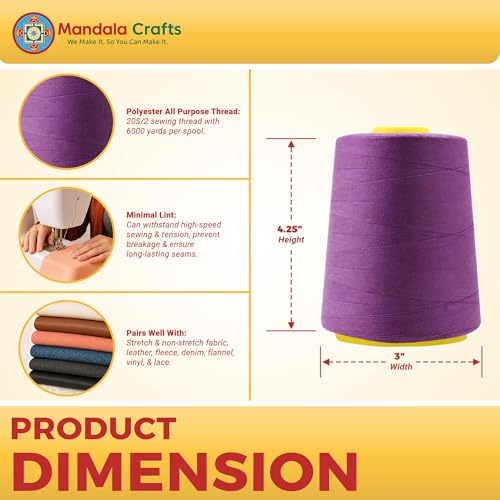20S 2 Mulberry Polyester 4 Pack of Serger Threads Cones (24000 Foot)