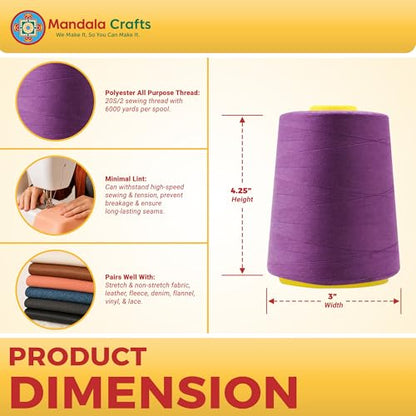 20S 2 Mulberry Polyester 4 Pack of Serger Threads Cones (24000 Foot)