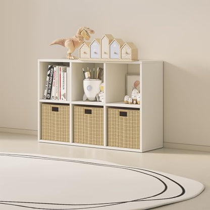 Wood Cube Storage Organizer Closet Cabinet for Living Room Bedroom Study Shelf Bookcase Wooden Floor Standing Open Bookshelf for Kids Home Office Display Storage Cabinet (6 Count)