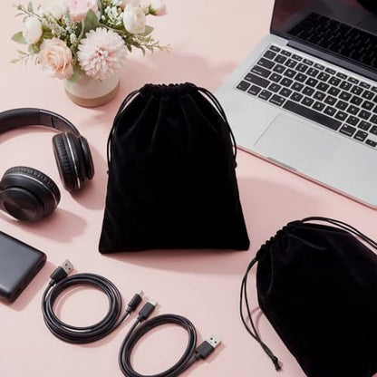 100 Pcs Black Velvet Drawstring Bags
