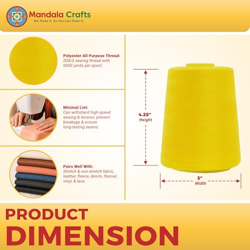 20S 2 Yellow Polyester 4 Pack of Serger Threads Cones (72000 Foot)