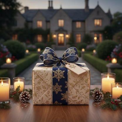 Navy Satin Gold Snowflake Wired Ribbon 2.5 Inch x 10 Yards for Christmas Home Decor Tree Topper Bow Gift Wrapping DIY Crafts Wreath Garland (30 Foot)