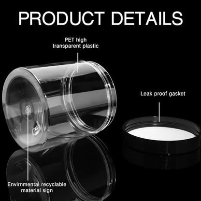 12 Pack 16 oz Plastic Container Jars with Lids Round Clear Travel Cosmetic Container Slime Jars for Toiletries (12 Count)