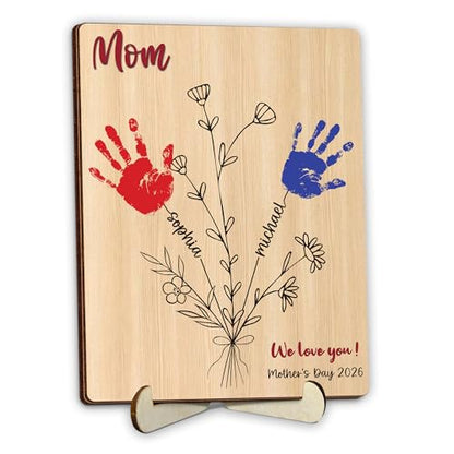 Personalized Handprint Wooden Sign for Mom Dad Grandma