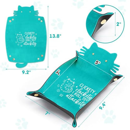 2Pcs Cat Dice Rolling Tray Novelty Folding Leather Dice Holder Portable Storage Accessories Decorative Desk Organizer Funny Gift for DND Game Players (2 Count)