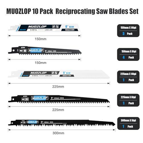 10 Pack Reciprocating Saw Blades Set (10 Count)