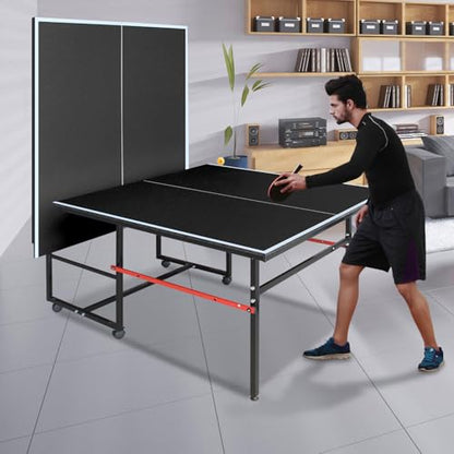 6FT/8FT/9FT Mid-Size Table Tennis Table Ping-Pong Table Set Foldable & Portable Table Indoor Outdoor for Family Game (Black, 8FT)