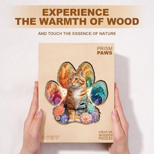 Colorful Flower Paws Cat Puzzles Adults Gifts for Women Men Wooden 170 Pieces 11.4x11.0in