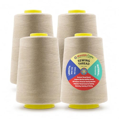 40S 2 Cream Polyester 4 Pack of Serger Threads Cones (72000 Foot)