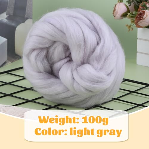 3.53oz Needle Felting Wool Roving for Needle Felting Grey Felting Wool