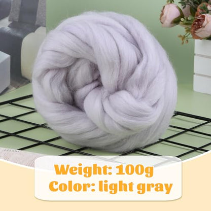 3.53oz Needle Felting Wool Roving for Needle Felting Grey Felting Wool