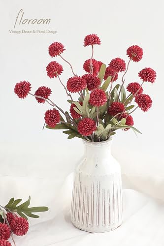 5pcs Dark Red Faux Silk Mums Artificial Flowers (25 Count)