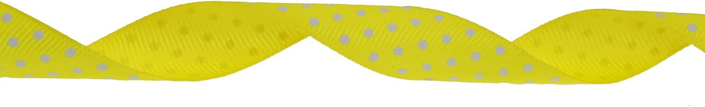 Polka Dot Grosgrain Ribbon 25 Yard Each Roll 100% Polyester (3/4", Yellow) - Crafty Corner