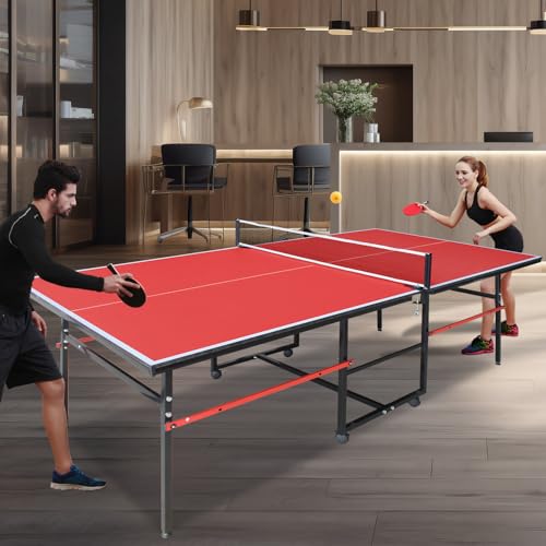 4.5FT/8FT/9FT Mid-Size Table Tennis Table (Red, 8FT)