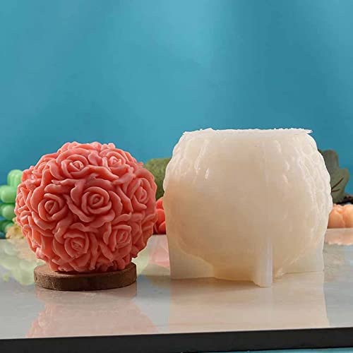 Large Rose Ball Candle Mold 3D Rose Flower Silicone Soap Mold for Fondant
