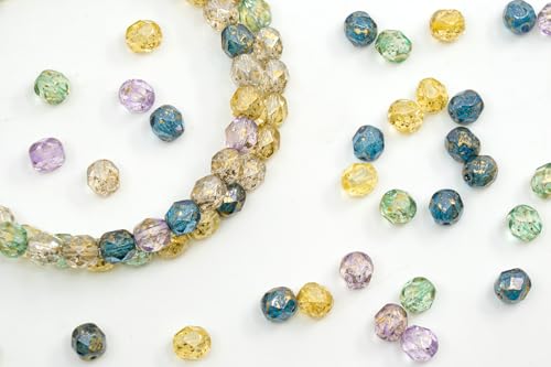 0.9 oz (25g) Mix of 100pcs 6mm Round Faceted Fire Polished Czech Glass Beads, Golden Shades (100 Count)