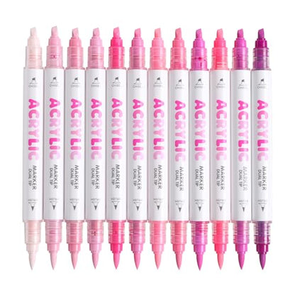 12 Colors Dual Tip Acrylic Paint Markers (12 Count)