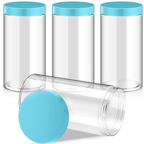12 Pack 32 oz Plastic Container Jars with Lids Round Clear Travel Cosmetic Container Slime Jars for Toiletries (12 Count)
