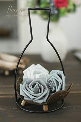 Artificial Flowers 50pcs Real Looking Silver Grey Foam Fake Roses with Stems for DIY Wedding Bouquets Bridal Shower Centerpieces Floral Arrangements Party Tables Home Decorations (50 Count)