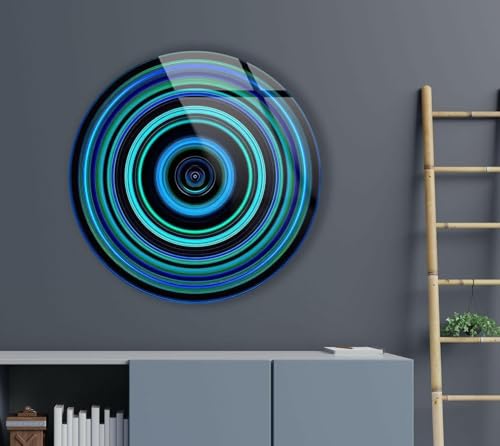 24''(60cm) Diameter Blue and Green Round Glass Wall Art Tempered Glass Printing Wall Decor Large Wall Art Wall Hangings