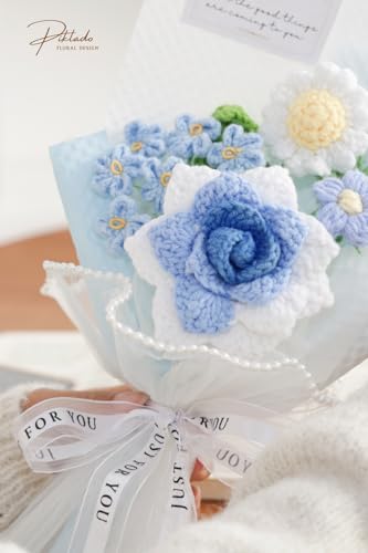 Hand Woven Flower Bouquet Finished for Mother's Day Birthday Gift Crochet Artificial Flower