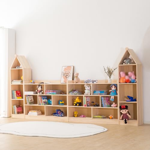 Wooden 7 Compartment Storage Cabinet Organizer Kids 3 Tier Wood Bookshelf School Storage Shelf Classroom Furniture for Kids Natural