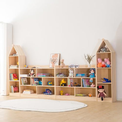 Wooden 7 Compartment Storage Cabinet Organizer Kids 3 Tier Wood Bookshelf School Storage Shelf Classroom Furniture for Kids Natural