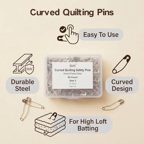 Curved Safety Pins for Quilting (50 Count)