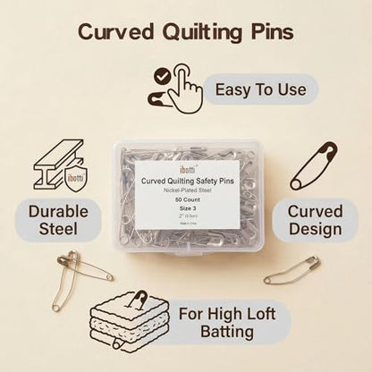 Curved Safety Pins for Quilting (50 Count)