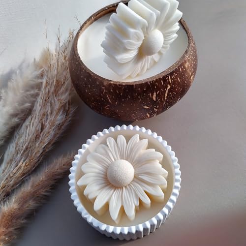 2PCS Thick Daisy Flower Candle Molds for Candle Making Daisy Flower Silicone Fondant Chocolate Cake Decor Molds 3D Floral Resin Candle Soap Polymer Clay Mold DIY Art Craft Table Home Decor (2 Count)