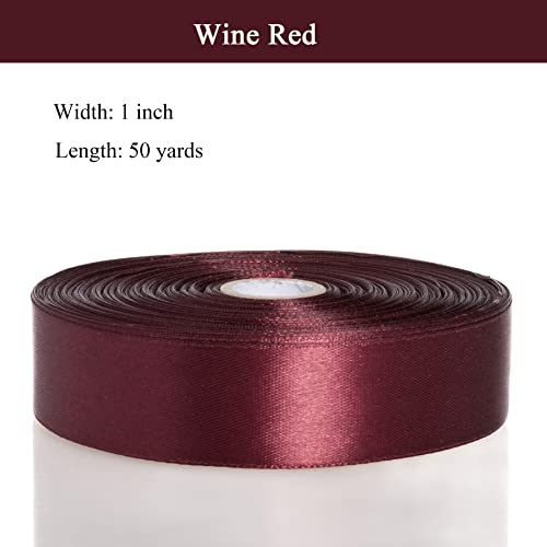 1 Inch Wine Red Solid Satin Ribbon for Gift Wrapping