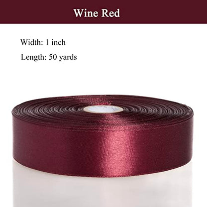 1 Inch Wine Red Solid Satin Ribbon for Gift Wrapping
