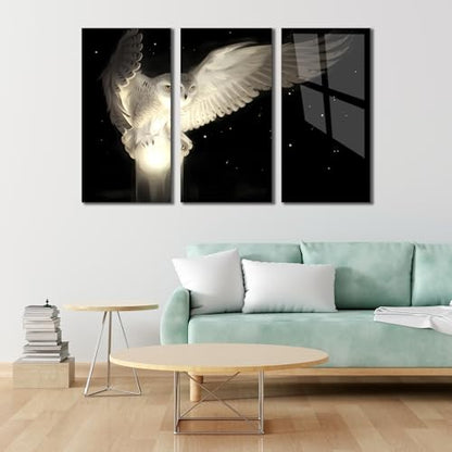 White Owl Tempered Glass Wall Art Painting for Living Room