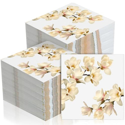 60 Pcs White Magnolia Floral Cocktail Paper Napkins 6.5 x 6.5 Inch (60 Count)
