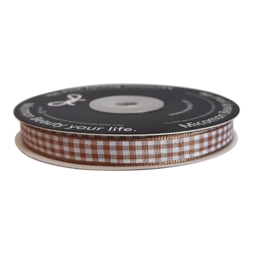 Khaki and White Woven Edge Plaid Ribbon 100% Polyester Gingham Ribbon 25 Yards Each Roll (75 Foot)