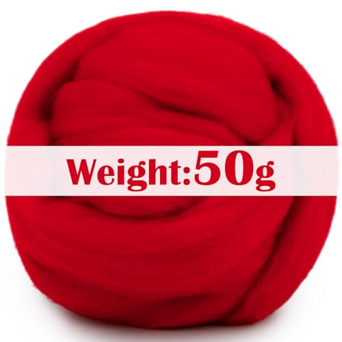1.76oz Red Natural Wool Roving
