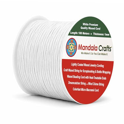 1mm White Cotton Waxed Cord for Jewelry Making (327 Foot)