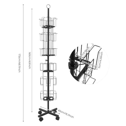 Black Greeting Card Display Rack Rotating Flyer Stand 24 Pocket