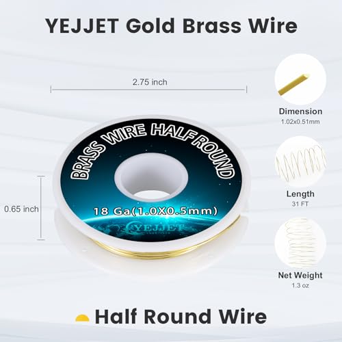 Half Round Brass Wire 18 Gauge 1.02x0.51mm Jewelry Craft Wire (31 Foot)