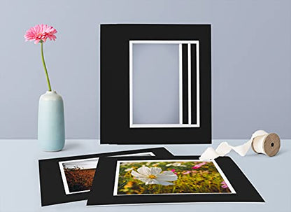 5 Pack Double mat 11x14 for 8x10 Photo Black Over White